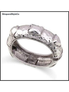 Vintage Chunky Cuff Bangle Bracelet Antique Silver Plated Zinc Alloy